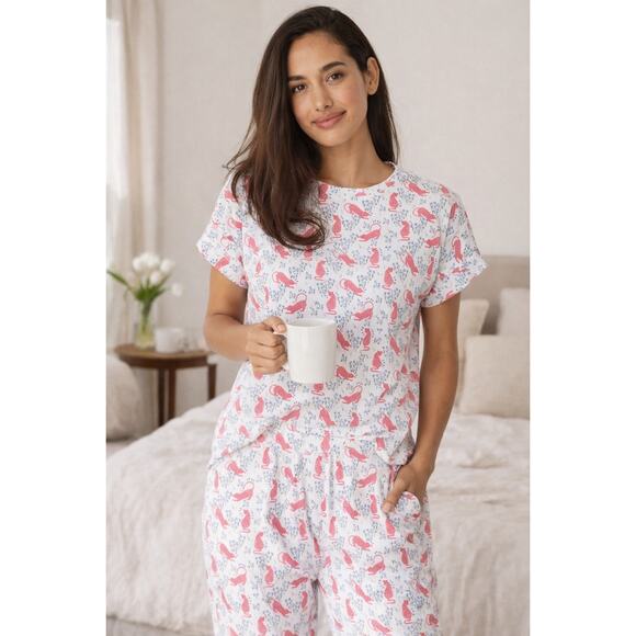 Roller Rabbit Other - Roller Rabbit Pajama Set XL Cheetah Garden Cotton Tee Lounge Set